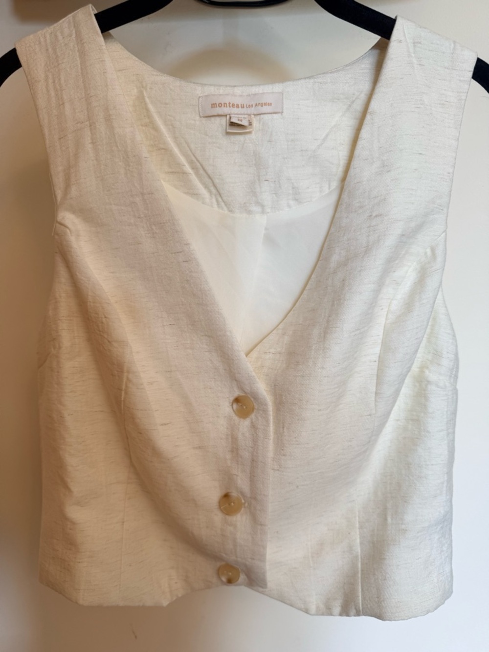 Monteau Cream Textured V-Neck Vest